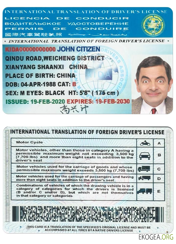 INTERNATIONAL TRANSLATION OF DRIVERS LICENSE